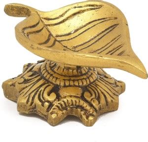 Rockshok Brass Leaf/Patti Design Diya Pooja Oil Lamp Akhand (w x h - 6. ...