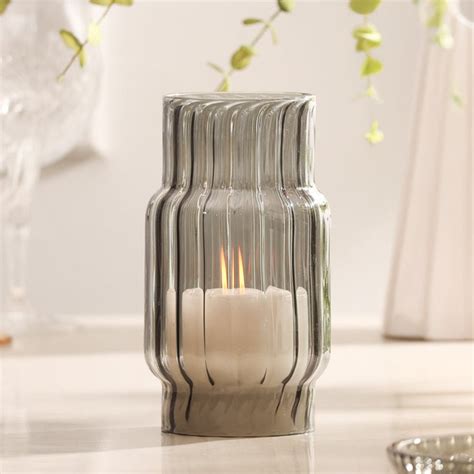 ESQ Living Emir Glass Hurricane Tall - Smokey Grey