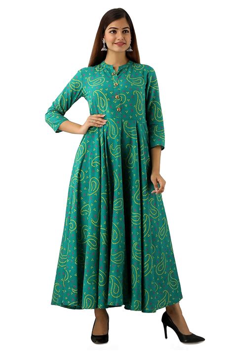 Glam Roots Women Pure Cotton Regular Printed Anarkali Kurta(Green ...