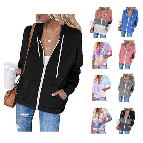 Women's Casual Full Zip Up Hoodie Jacket Long Sleeve Lightweight Thin ...