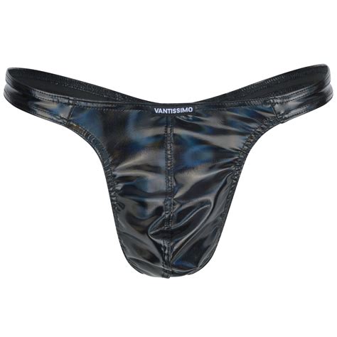 HERREN STRING TANGA SCHWARZ HOLO HOCHGLANZ LACK LATEX LEDER OPTIK – Vantissimo