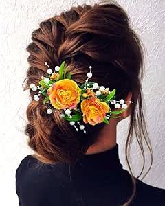 Buy Hair Flare Artificial Flower and Leaf with Pearl Comb Slide/Hair ...