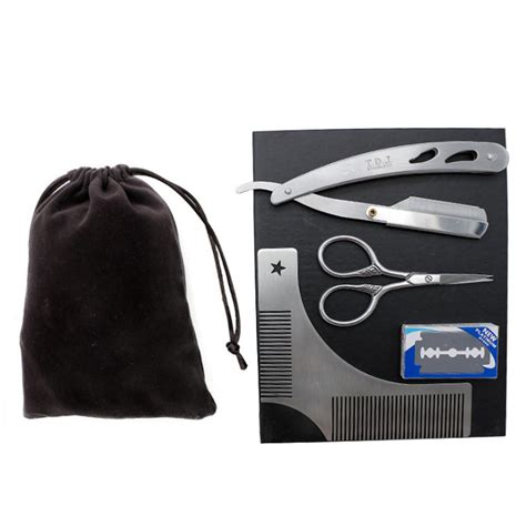 5Pcs/Set Beard Grooming & Trimming Kit Razor Shaping Scissors Mustache ...