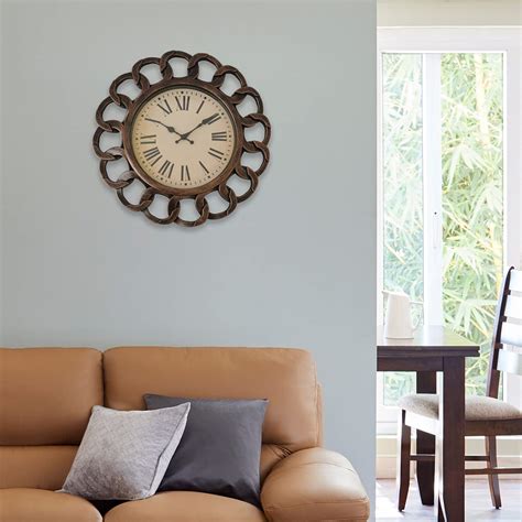 Buy Home Centre Wall Clock- 40.7x4.1 cm- Brown- Quartz, Standard ...