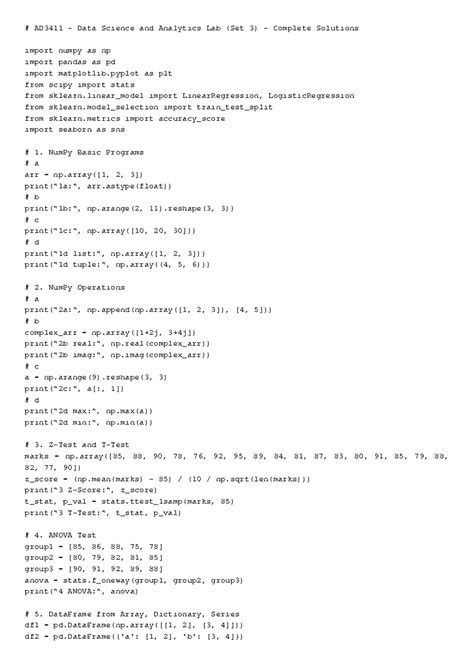 AD3411 Data Science Lab (Set 3) Complete Solutions and Analysis - Studocu