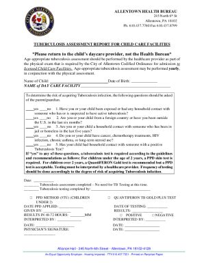 Fillable Online Tuberculosis Assessment Report Fax Email Print - pdfFiller