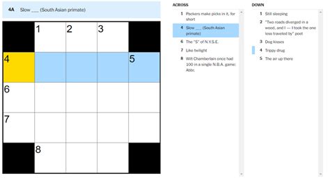 'Slow _ (South Asian primate)' NYT Mini Crossword puzzle clue answer ...