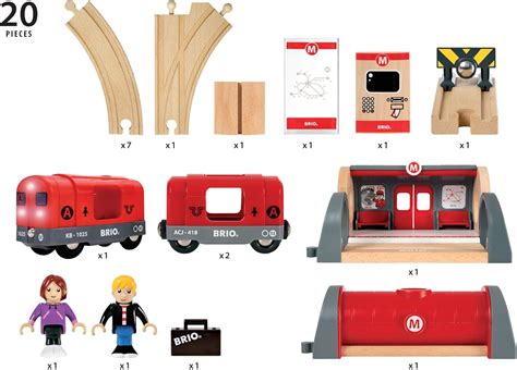 Buy Brio 33513 Metro Railway Set | 20 Piece Train Toy with Accessories ...