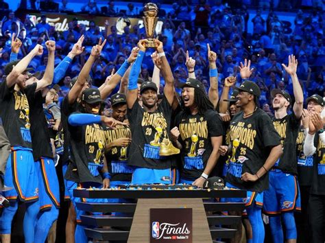 OKC Thunder win first NBA Championship: See team celebrate with trophy