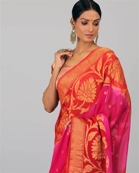 Rani Georgette Gold Zari Woven Saree – Ikkat Door