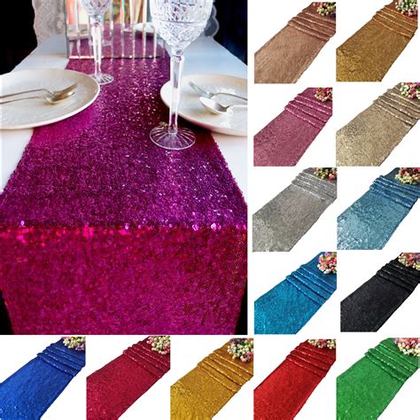 12"x108" Gold/Silver Glitter Sequin Table Runner Sparkly Wedding Party ...