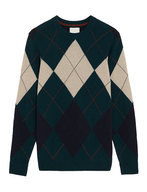 Buy Thorner Merino Wool with Cashmere Argyle Jumper at Marks & Spencer