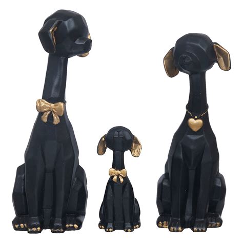 eCraftIndia Black and Golden Set of 3 Cute Dog Statues Animal Figurine