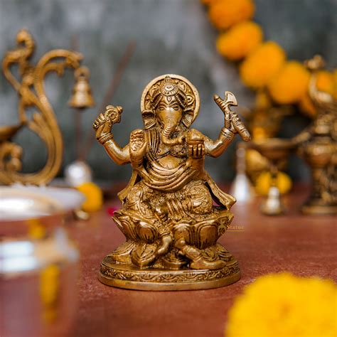 Brass indian hindu gods figure elephant lord ganesha hinduism idol sta ...