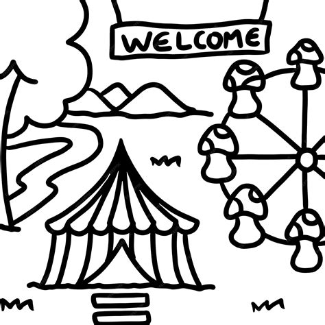 Premium Vector | Hand drawn outlines of amusement park with circus tent ferris wheel welcome ...