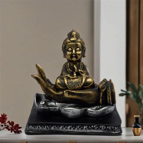 Buy SPLICE Polyresin Buddha Monk Showpiece Antique Gold Statue for Home ...