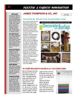Fillable Online TEXTILE & FABRIC NEWSLETTER - James Thompson Fax Email ...