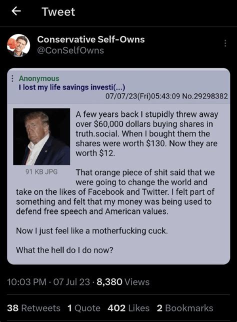 TFW you invest your life's savings into Truth Social LMFAOOO : r/Qult_Headquarters