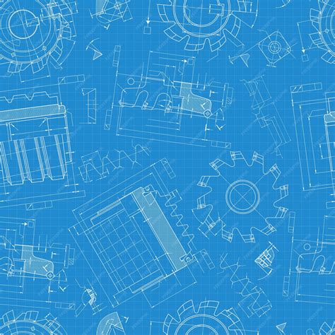 Premium Vector | Mechanical engineering drawings on blue background ...