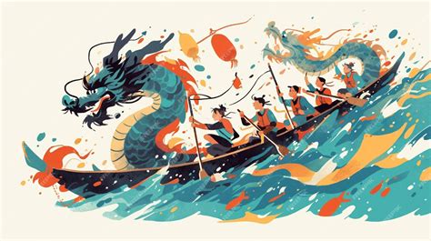 Competitors Paddle Fiercely in Dragon Boat Races Collection | Premium AI-generated vector