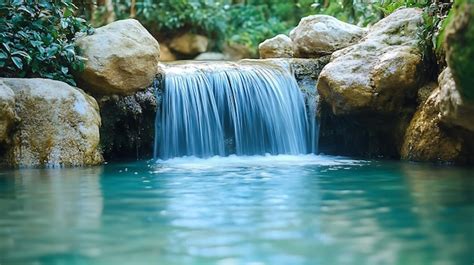 A peaceful waterfall cascading into a tranquil pool representing the ...
