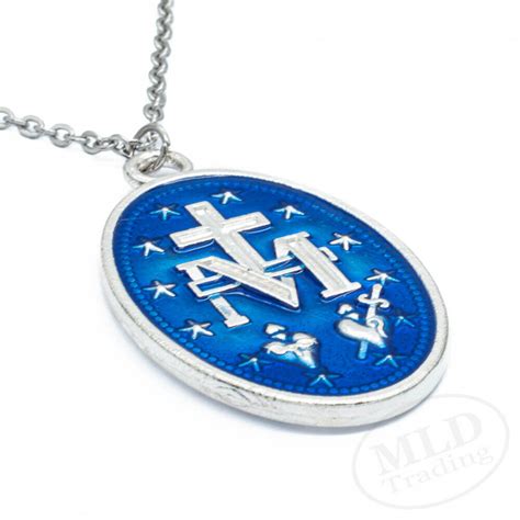 Buy Stainless Steel Virgin Mary 1.6in Blue Miraculous Medal Pendant ...