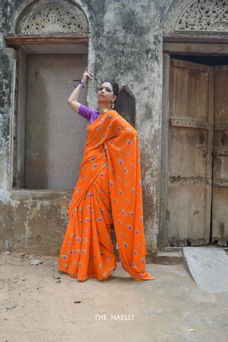 Tangerine Cotton Saree – The Haelli