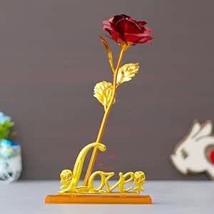 Buy eCraftIndia Golden Red Rose Flower with Love Showpiece | Rose Day ...