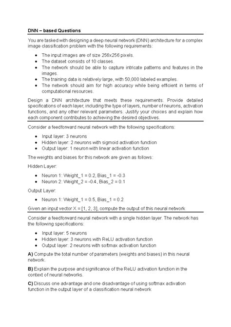 DNN Architecture Design Questions for Image Classification - Studocu