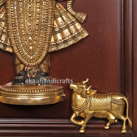 Brass Shreenath ji Statue in Frame with Cow – Ekaa Handicrafts