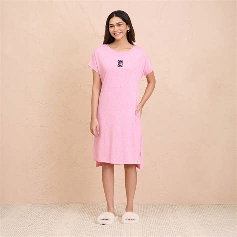 Textured Sleep Dress in Super Soft and Comfy Fabric-NYS133-Light Pink ...