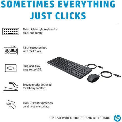 HP KM150 Wired Keyboard and Mouse Combo – USB Plug & Play