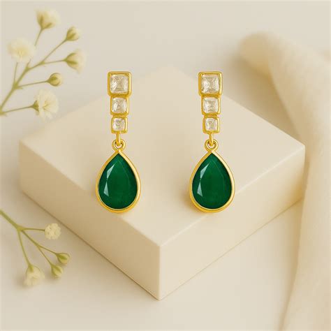 Buy Silver green drop earring Online - Unniyarcha – Unniyarcha