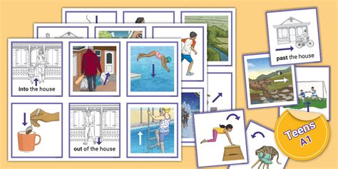 ESL Prepositions of Movement Cards [Teens, A1]