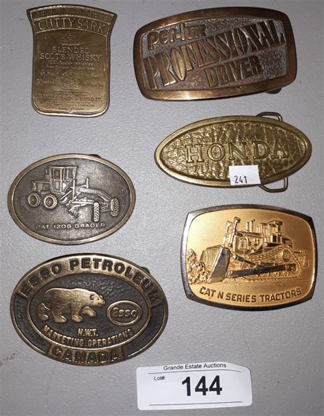 6 VINTAGE BRASS BELT BUCKLES