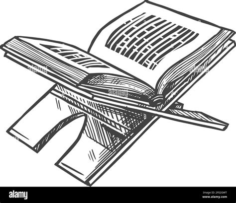 Open Quran book on stand isolated holy Koran sketch. Vector Muslim ...