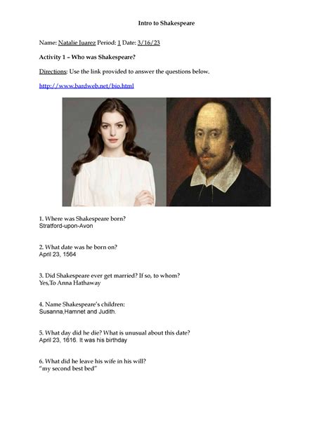 Natalie Juarez - Intro to Shakespeare - Intro to Shakespeare Name ...