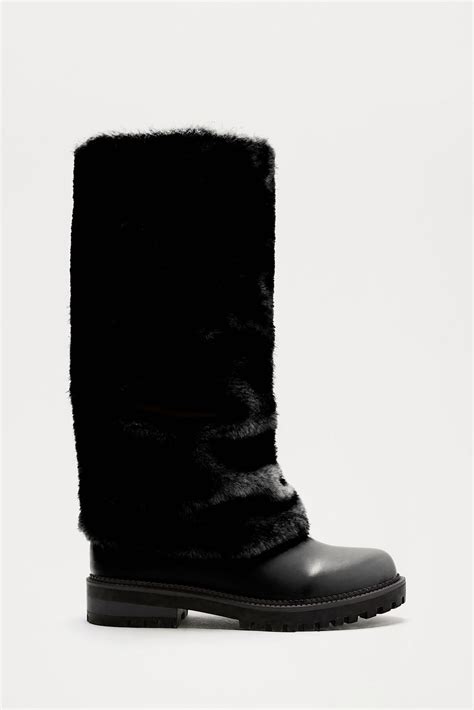 Luna Faux Fur Knee High Boots - Black | Fashion Nova