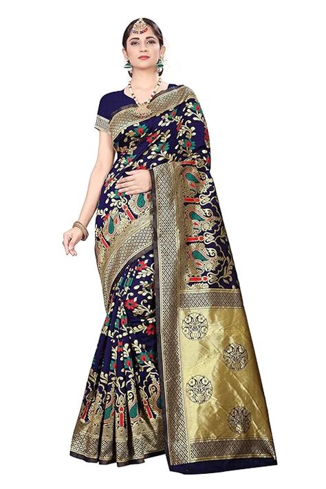 Buy neeah Women's Jacquard Weaved Banarasi Raw Silk Saree With ...