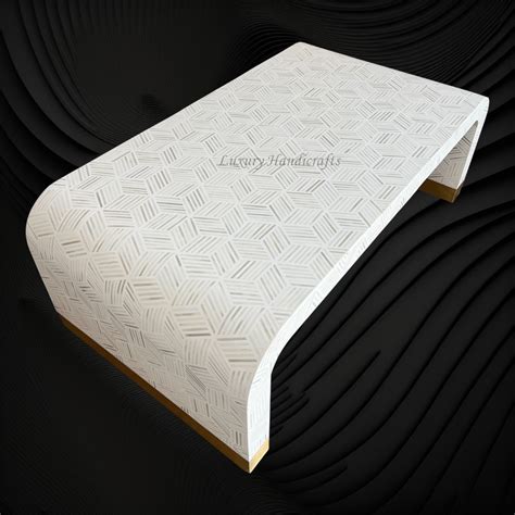 Cube Optical Waterfall Bone Inlay Coffee Table White Brass Base ...
