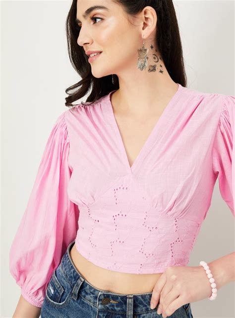 Buy Women Solid Schiffli Crop Top Online at just Rs. 699.0 ...