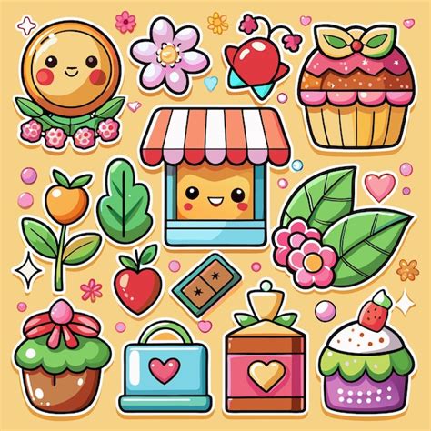 Cute stickers with flowers hearts and cupcakes | Premium AI-generated ...