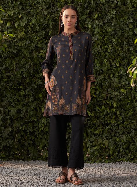 Bahaar Black Printed Shantoon Tunic for Women – Lakshita