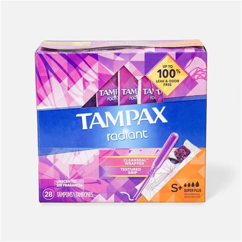 Tampax Radiant Tampons with BPA-Free Plastic Applicator and LeakGuard ...