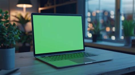 Laptop computer with green screen mockup for creative presentations ...