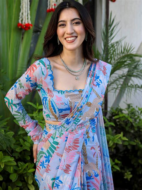 Shop Blue Baag Printed Ready Saree Online - Lavanya The Label