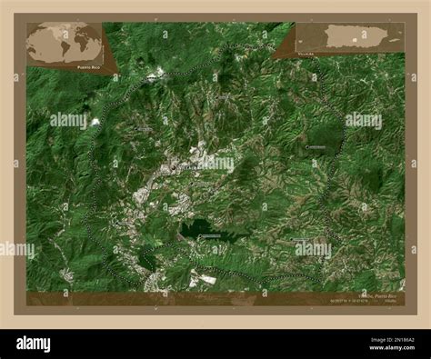 Villalba, municipality of Puerto Rico. Low resolution satellite map. Locations and names of ...