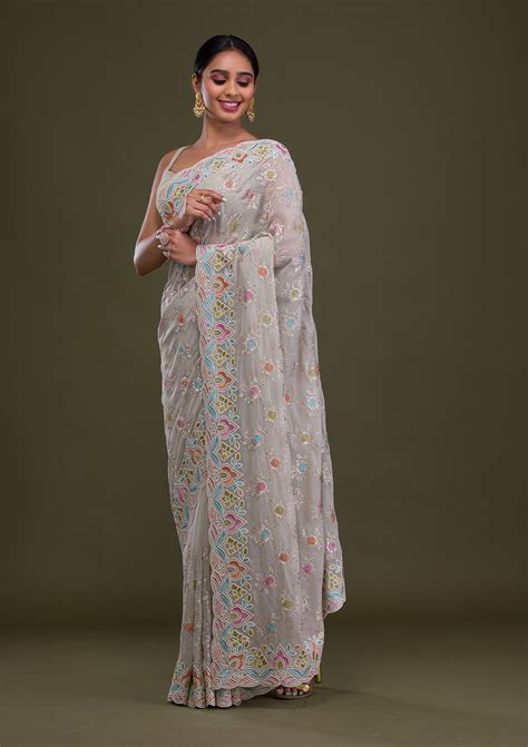 Buy Pista Green Zariwork Georgette Saree - Koskii