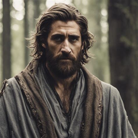 a mage. no hat. long brown hair with a brown beard. messy hair. messy ...