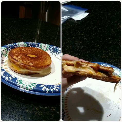 Outside/inside of Swiss and Cheddar on an inverted Dave's Killer Bagel ...